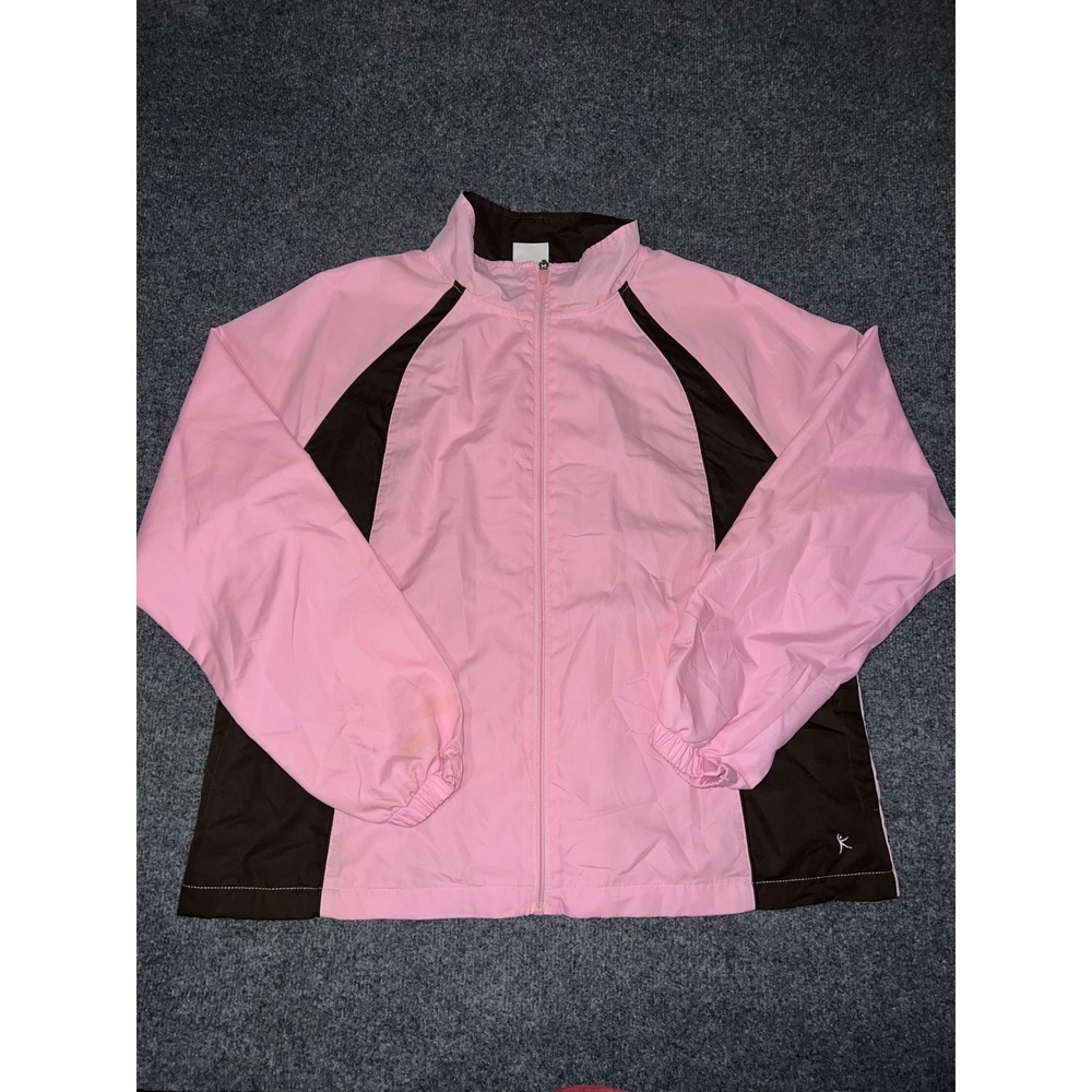 Danskin Now Womens XL Pink Brown Colorblock Full Zip Windbreaker Jacket DL41S101